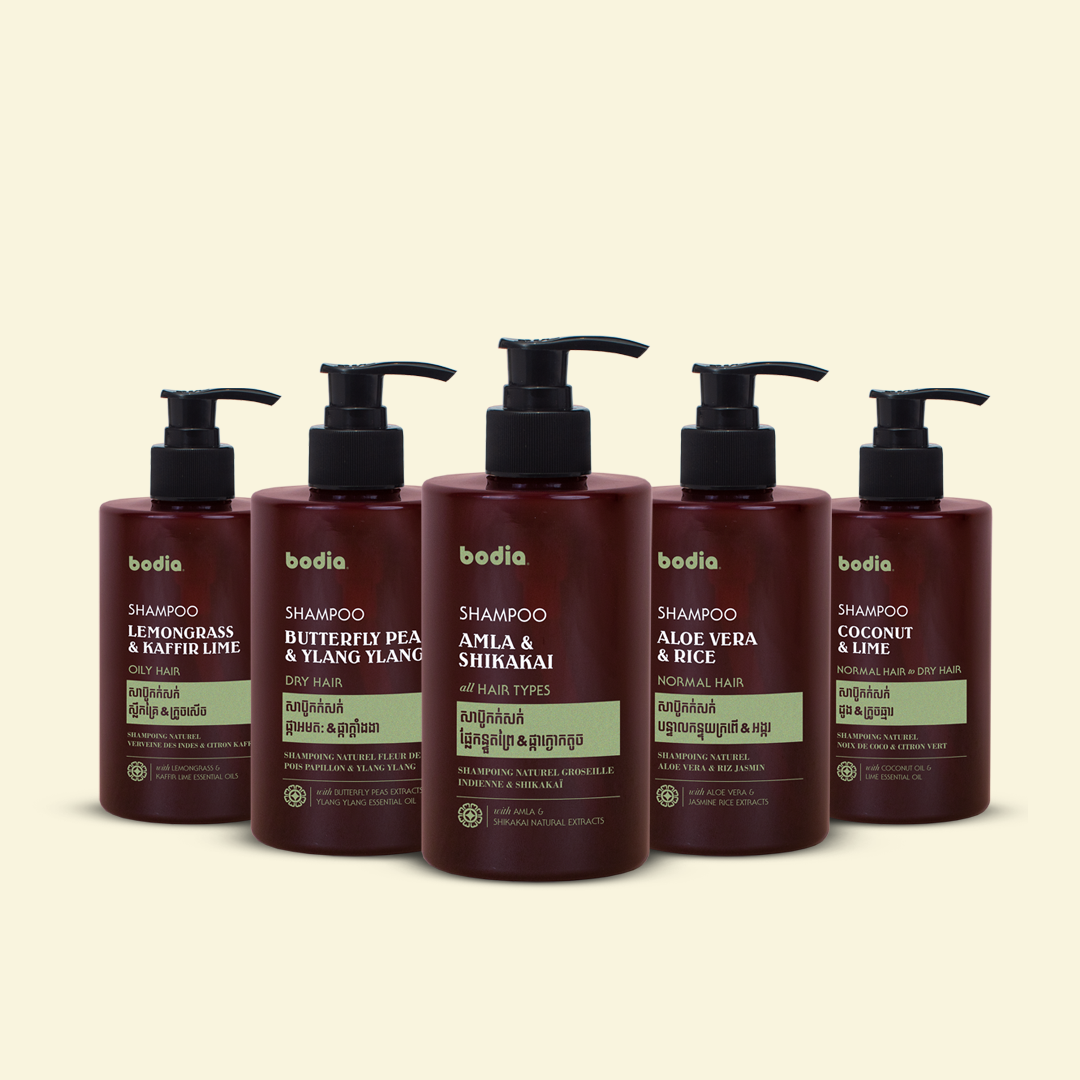 collection de shampoings naturels sans sulfate 400ml fortifie et renforce les cheveux cambodge