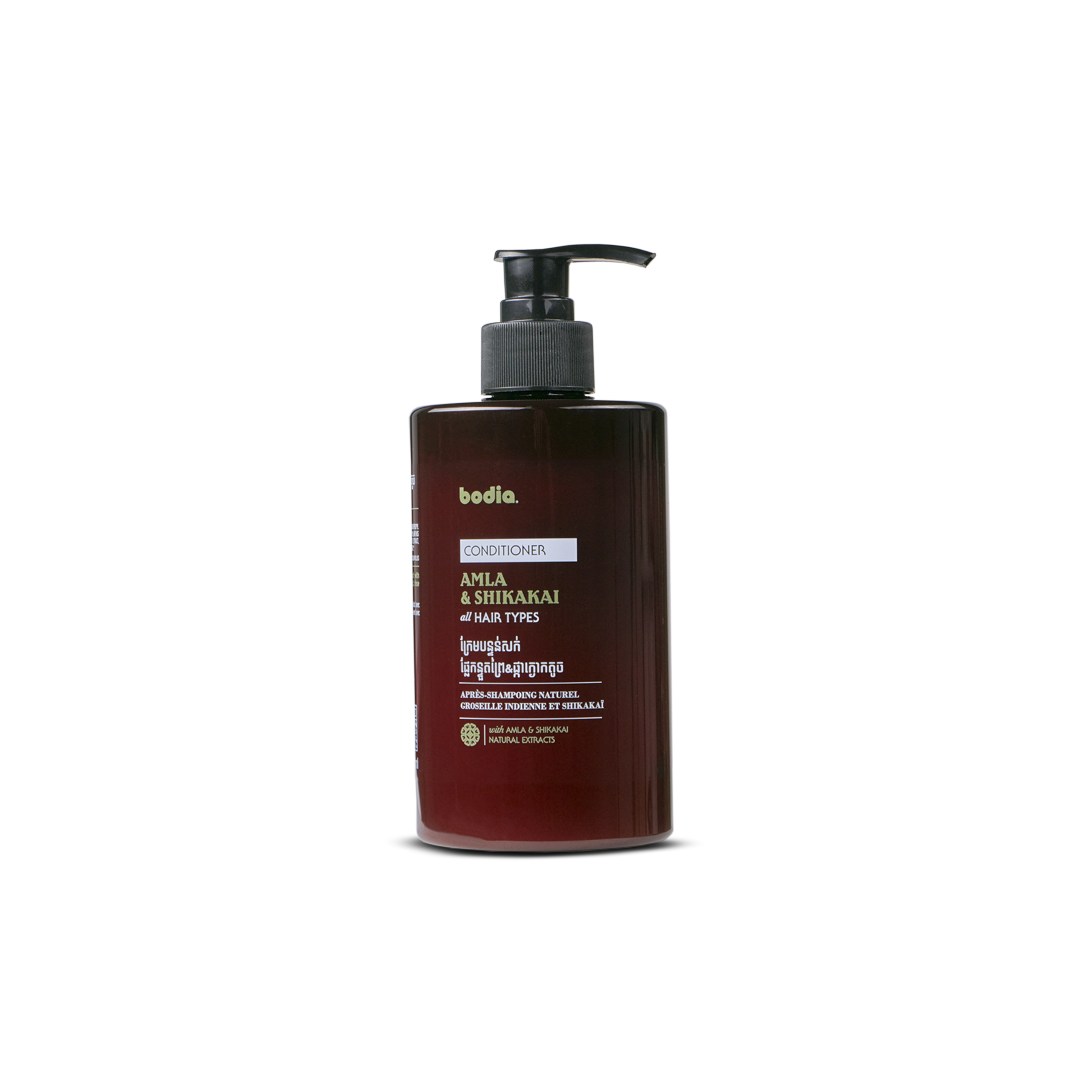 après shampoing conditioner naturel sans sulfate fortifiant et renforce les cheveux au amla shikakai. extrait naturel cambodge