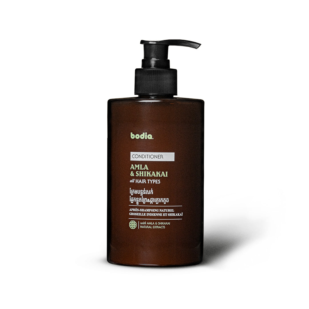 après shampoing conditioner naturel sans sulfate fortifiant et renforce les cheveux au amla shikakai. extrait naturel cambodge
