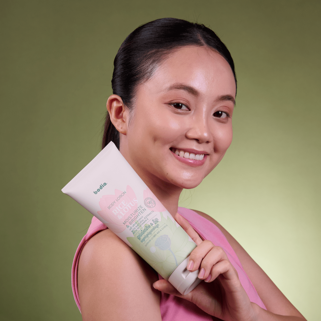 Natural skincare Body Lotion Rice Lotus 120ml Bodia Aporthecary cambodian model