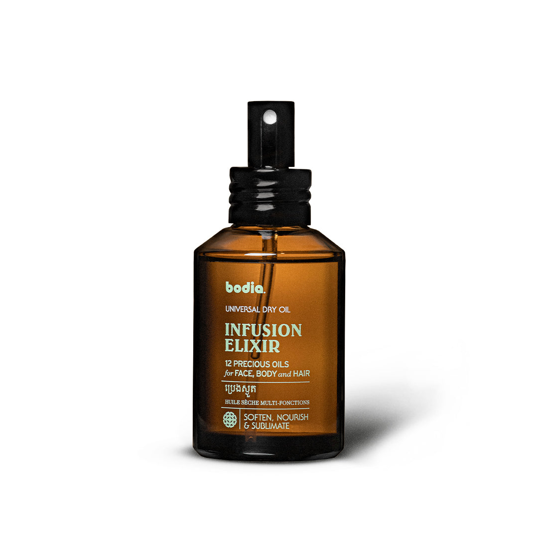 huile sèche naturelle pour corps et cheveux nourri et sublime elixir infusion aux 12 plantes naturelles bodia apothicaire