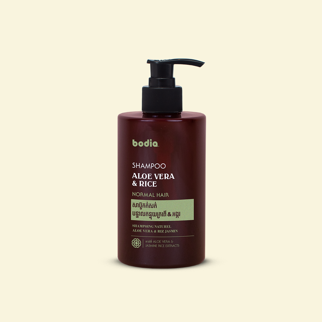 bouteille de shampoing naturel sans sulfate aloe vera_riz fortifie et renforce les cheveux